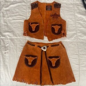 Vintage John R. Craighead Co Oklahoma Sheriff Leather Cowgirl Vest & Skirt Set